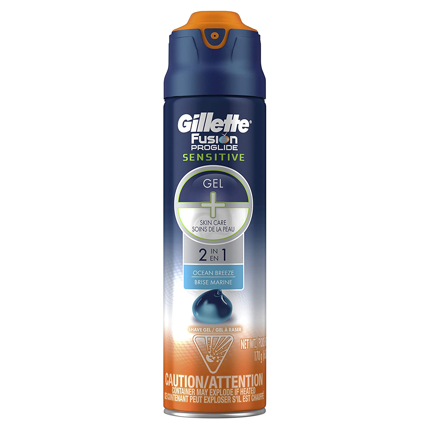 Gillette Fusion ProGlide Sensitive 2 in 1 Shave Gel, Ocean Breeze